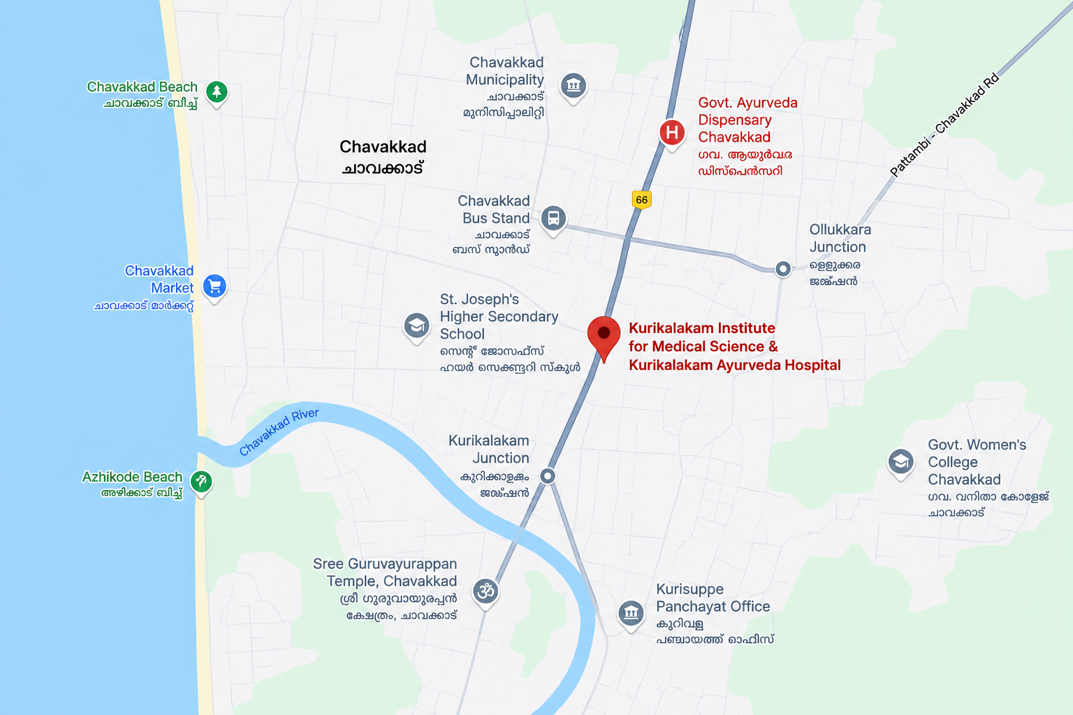 Detailed interactive map illustration of Kurikalakam Institute & Hospital campus